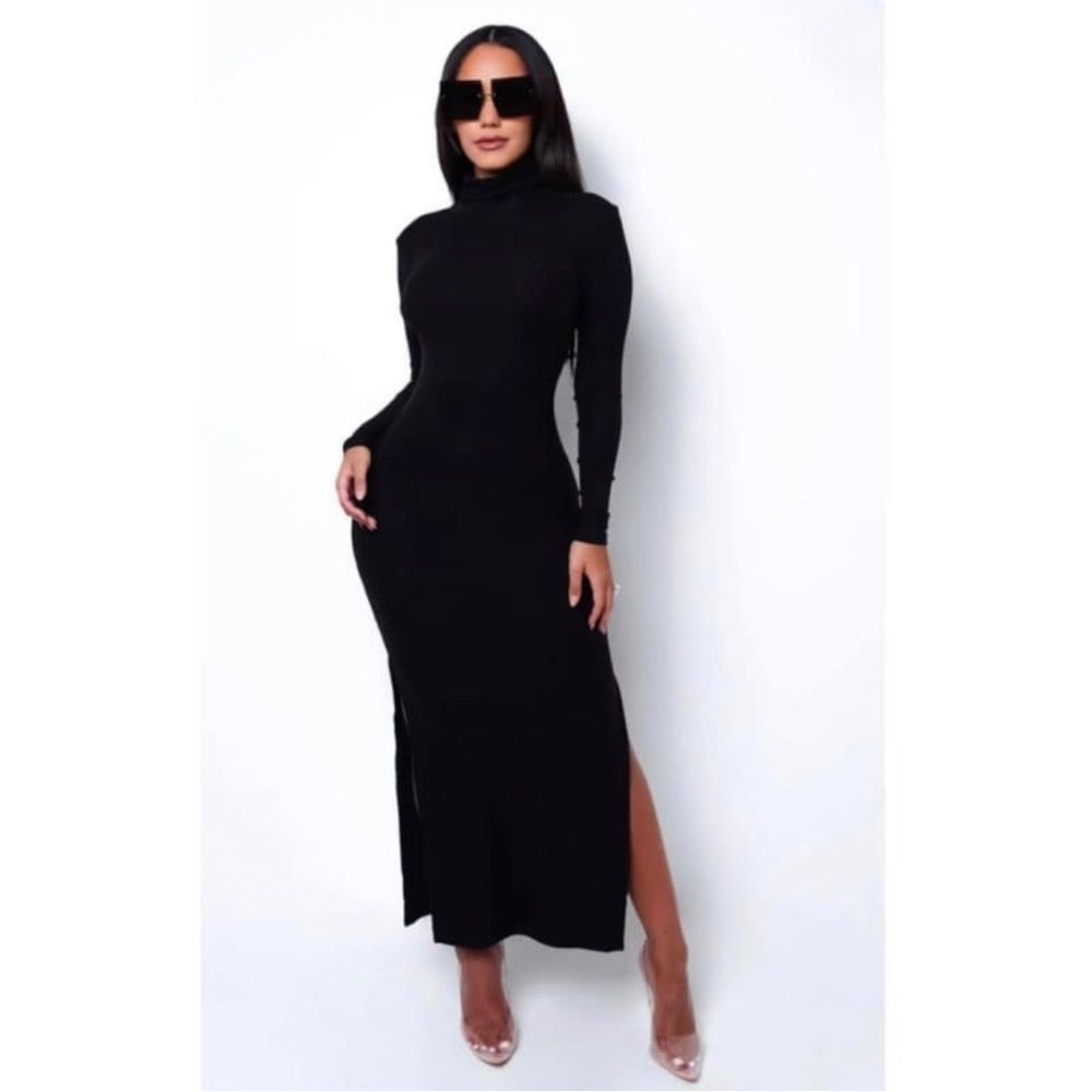 High Neck Ribbed Maxi Dress